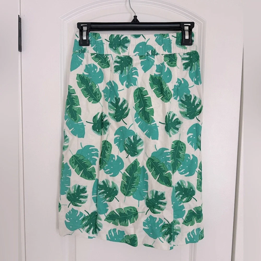 J.Crew Tropical Palm Leaf Mid Length XS Skirt w/Two Pockets NWT - Picture 2 of 4